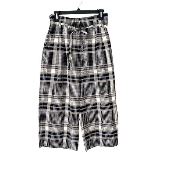 Ett TWA Anthropologie Luca Plaid Black White Pink Wide Leg Belted Pants size 4 - Picture 5 of 13